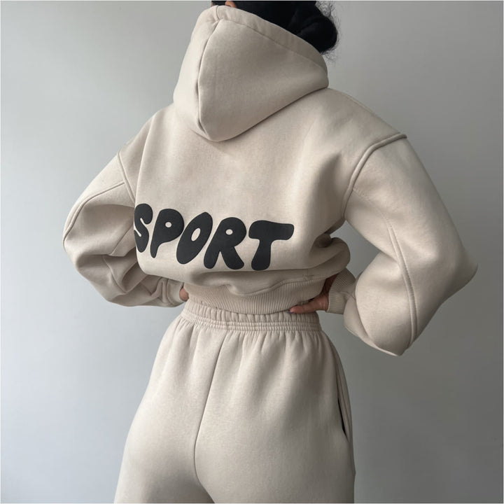 Damen lässiges Sport-Hoodie- und Jogginghosen-Set mit hoher Taillierung und weichem Material Drune