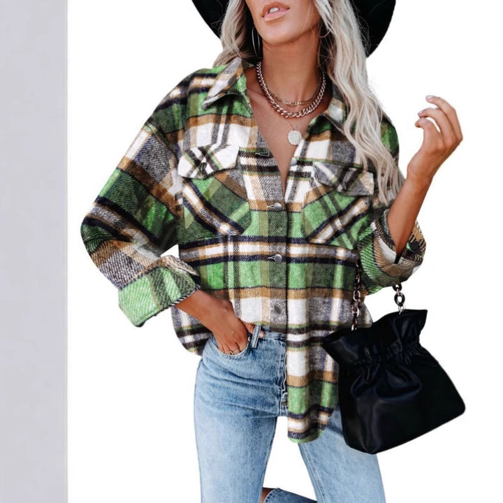 Damen Karierter Flanellhemdjacke mit übergroßem Schnitt Drune