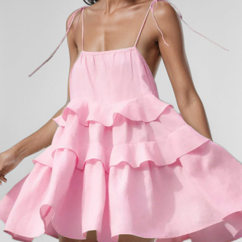 Damen Sommerkleid mit voluminösen Rüschendetails und schwingendem Saum Drune
