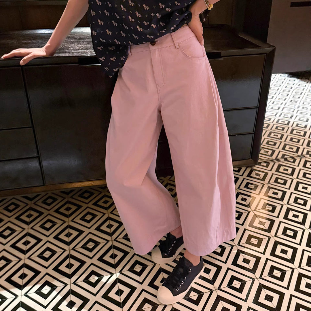 Damen Weite Culotte-Hose mit hoher Taille, Five-Pocket‑Detail & legerer Bundfalte Drune