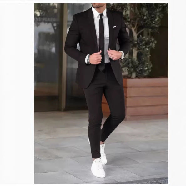 Herren nan tailliertes Anzugset aus leichtem Stretch-Twill mit Ein-Knopf-Sakko und Flat-Front-Hose Drune