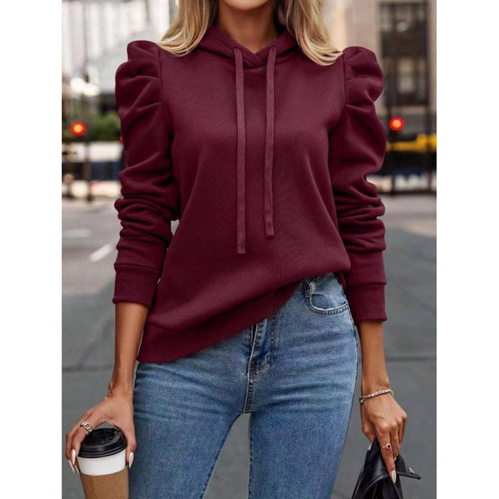 Damen modischer Kapuzenpullover mit Puffärmeln und praktischen Taschen Drune