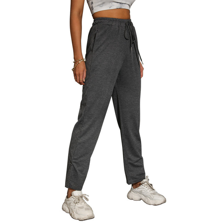 Damen Lässige High‑Waist Relaxhose mit weitem Bein, elastischem Bund und Tunnelzug Drune