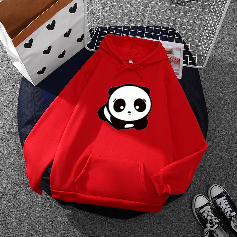 Damen nan kuscheliger Oversize-Kapuzenpullover im Streetwear-Cut mit Kängurutasche und niedlicher Panda-Motivstickerei Drune