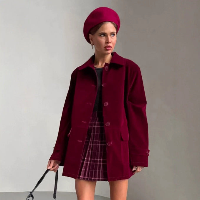 Damen Veloursjacke im modernen Oversized-Stil mit praktischen Taschen Drune