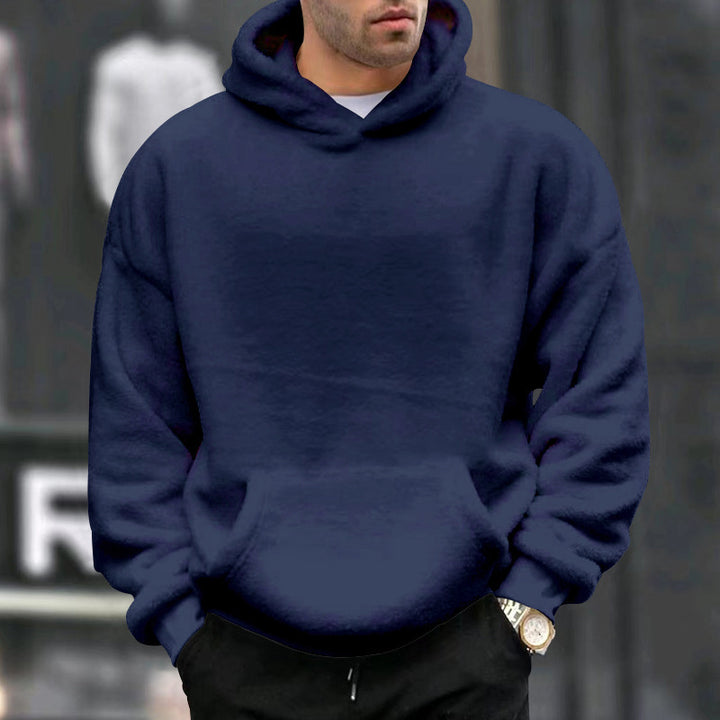 Herren Kuscheliger Oversize Kapuzenpullover aus Teddy-Fleece mit Kängurutasche Drune