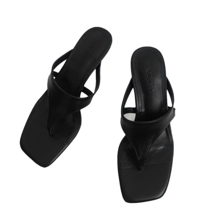 Damen elegante Zehentrenner-Pantoletten aus hochwertigem Wildleder mit bequemer Sohle Drune