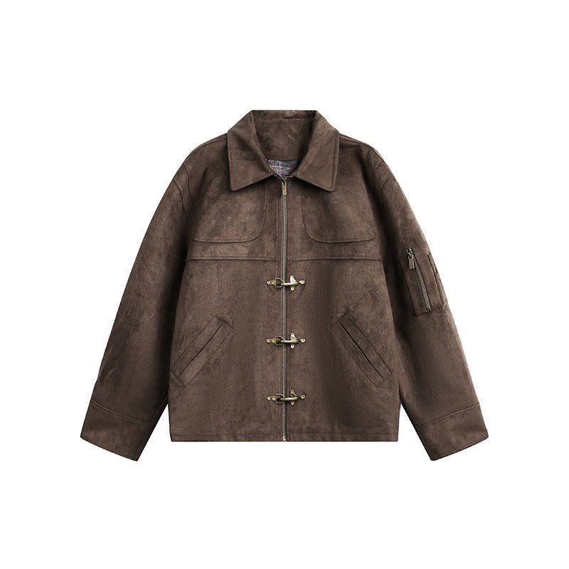 Herren Kurzjacke im Boxy-Format aus Velourslederoptik mit Knebelverschlüssen und Reißverschluss Drune