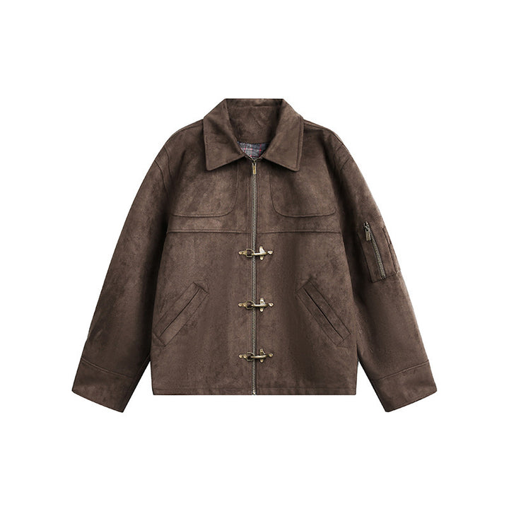 Herren Kurzjacke im Boxy-Format aus Velourslederoptik mit Knebelverschlüssen und Reißverschluss Drune