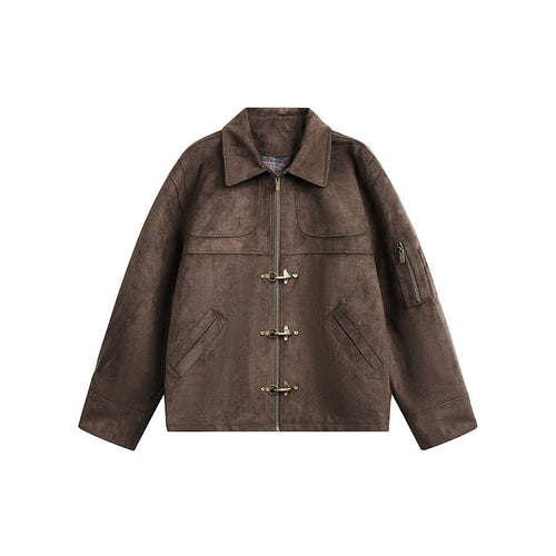 Herren Kurzjacke im Boxy-Format aus Velourslederoptik mit Knebelverschlüssen und Reißverschluss Drune