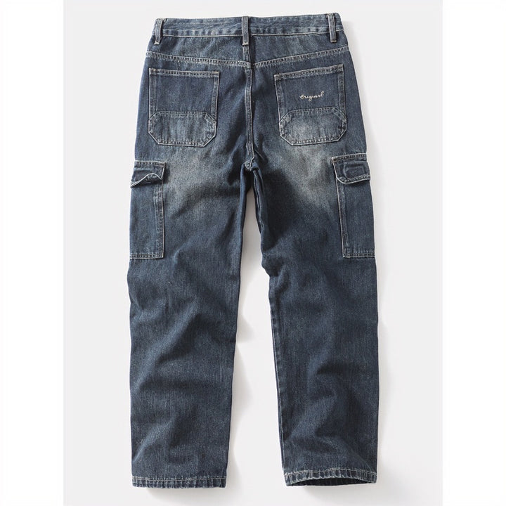Herren Cargo-Jeans mit aufgesetzten Beintaschen und Used-Waschung Drune