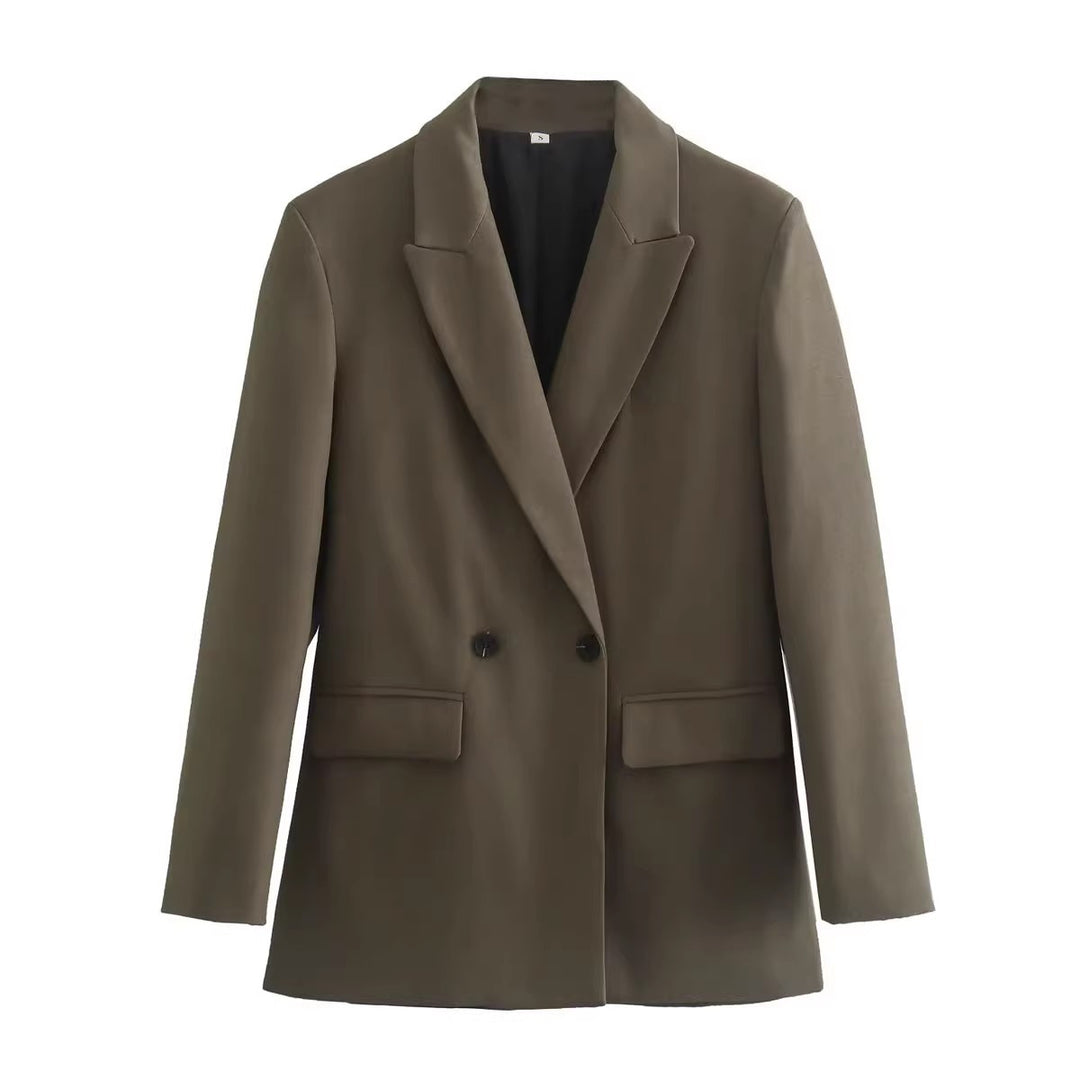 Damen stilvolle Blazerjacke mit doppelter Knopfleiste und breiten Revers Drune