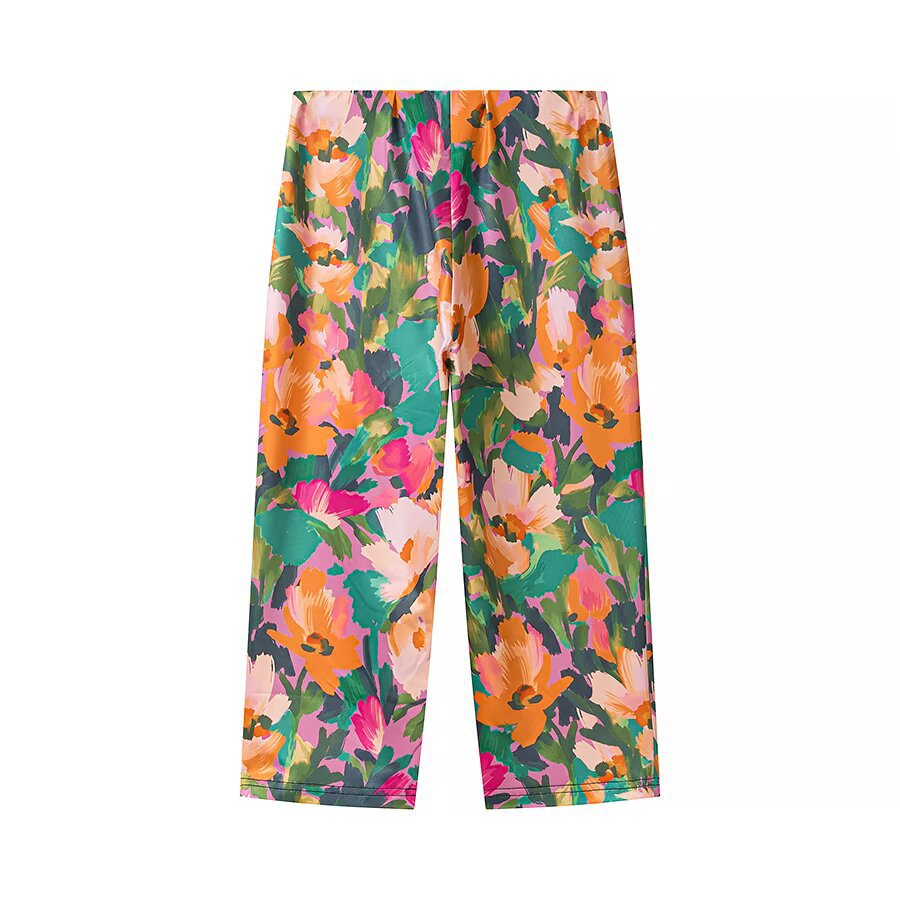 Damen Weite Cropped-Hose mit elastischem Bund und aquarelligem Blumenprint Drune