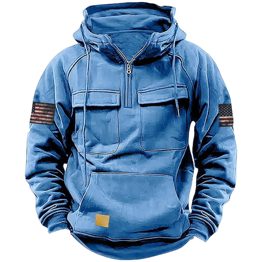 Herren nan Kapuzenpullover mit Halbzip, Cargo-Brusttaschen und Kängurutasche Drune