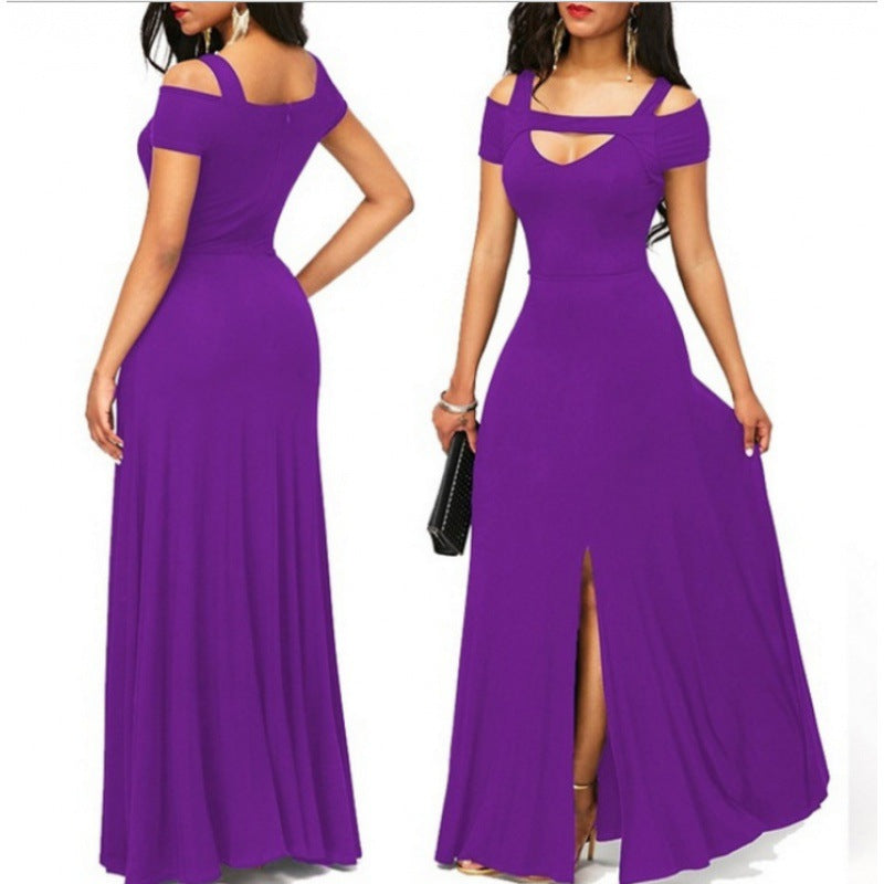 Damen Maxikleid mit schulterfreiem Design und elegantem Schlitz Drune