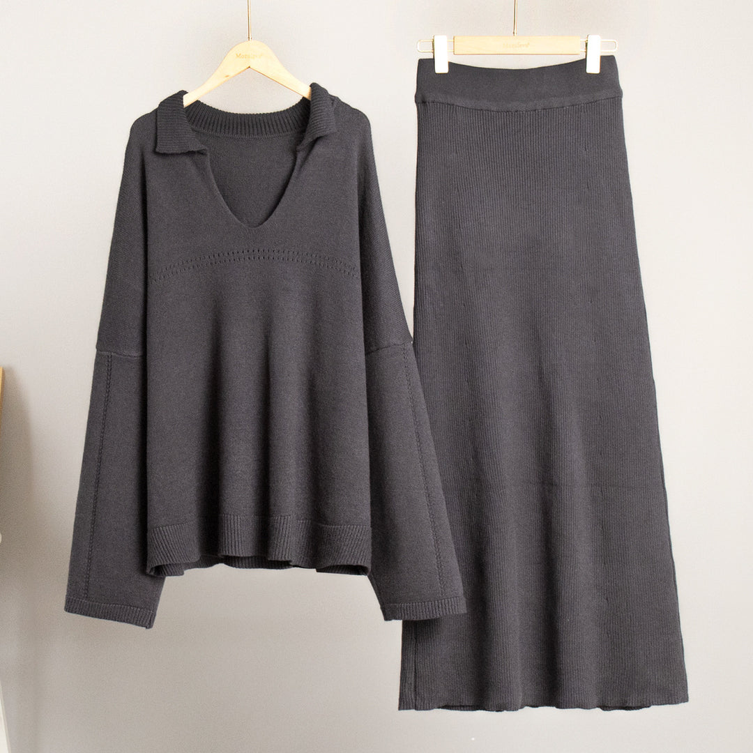 Damen Modisches Strick-Ensemble mit weitem Schnitt und tiefem V-Ausschnitt Drune