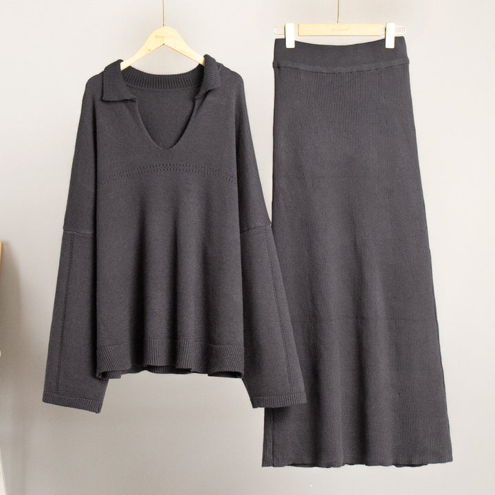 Damen Modisches Strick-Ensemble mit weitem Schnitt und tiefem V-Ausschnitt Drune