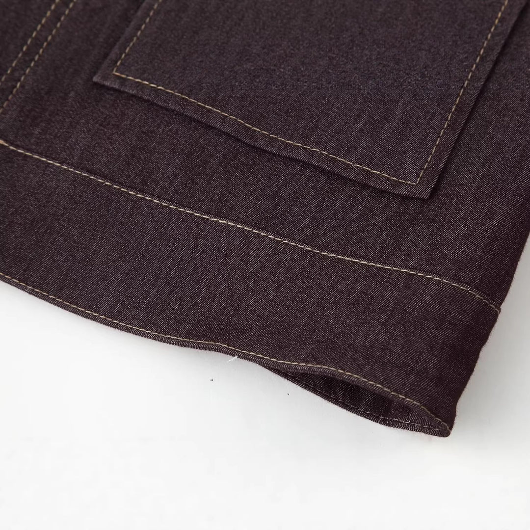 Damen Kurze Boxy-Jeansjacke mit durchgehendem Reißverschluss und aufgesetzten Klappentaschen Drune