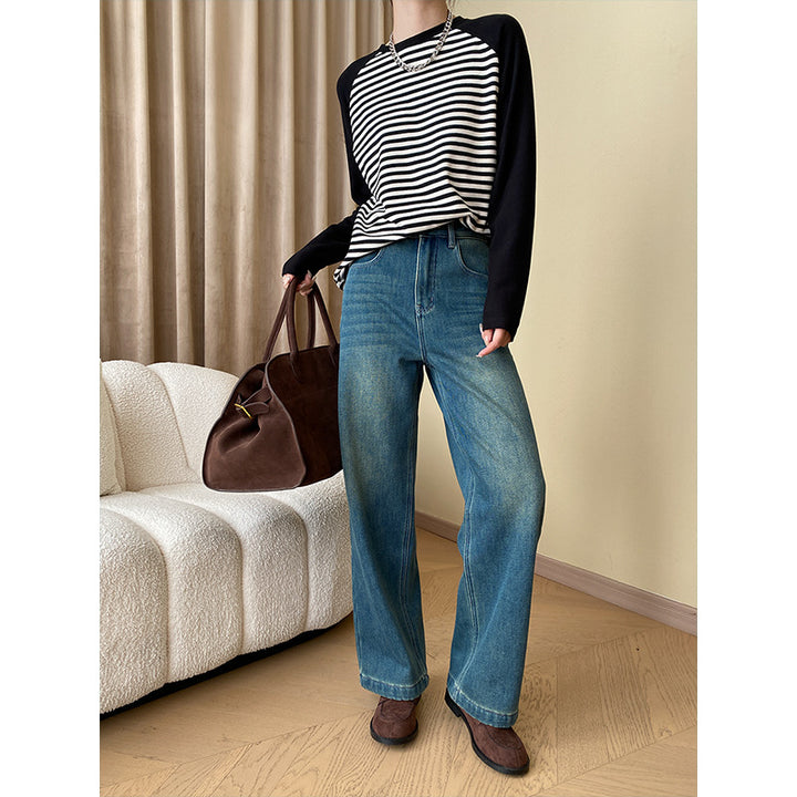 Damen gestreiftes Langarmshirt mit Raglanärmeln und modischem Design Drune