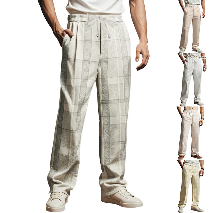 Herren Leichte Relaxed-Fit Karo-Loungehose mit Tunnelzug und weitem Bein Drune