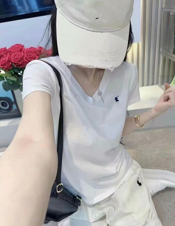 Damen Bequeme und lässige Kurzarm-V-Neck T-Shirt Drune