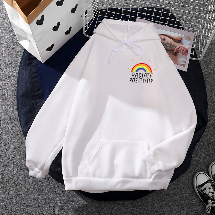 Damen nan lockerer Kapuzenpullover mit Regenbogen-Motiv, weichem Fleecefutter und Kängurutasche Drune