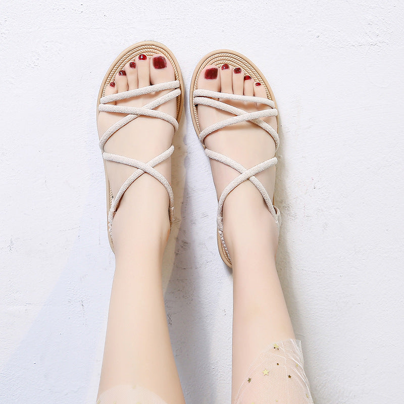 Damen Geflochtene Riemchen-Sandalen mit elastischem Fersenband und gepolstertem Fußbett Drune