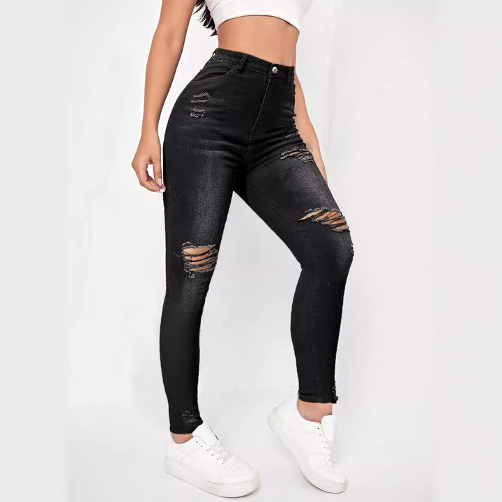 Damen Skinny Jeans im modischen Destroyed-Look mit hohem Taillenbund und komfortablem Stretch Drune