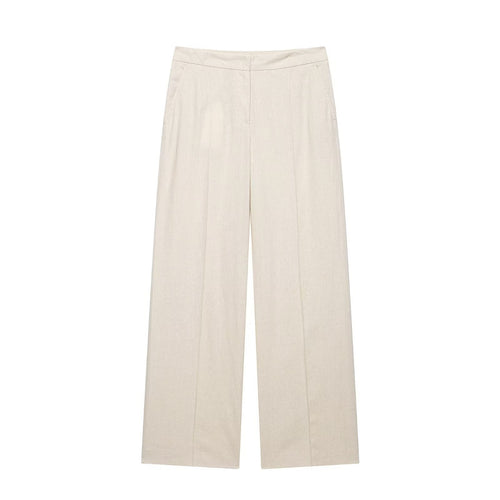 Damen Leichtweite Leinenoptik-Hose mit Bügelfalte und hoher Taille Drune