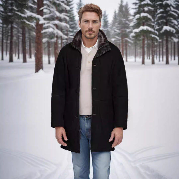Herren Mantel im Fieldcoat‑Style mit Teddykragen und Zweiwege-Reißverschluss Drune