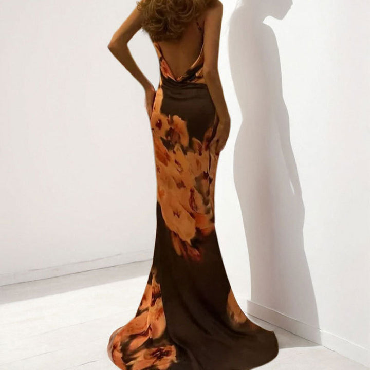 Damen Maxikleid mit elegantem Spaghetti-Träger-Design und floralem Muster Drune