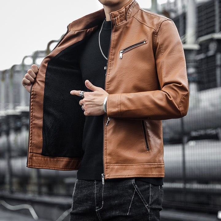 Herren Modische Kunstlederjacke mit warmem Innenfutter Drune