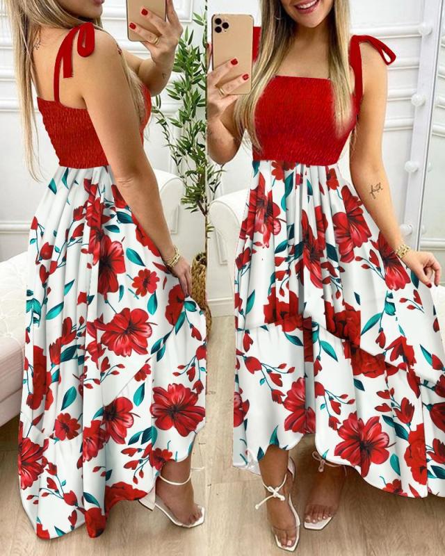 Damen Maxikleid mit Blumenmuster und elastischem Oberteil Drune