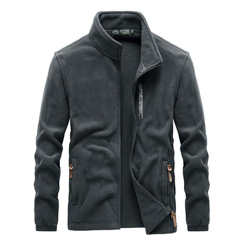 Herren Microfleece-Outdoorjacke mit Stehkragen, Reißverschluss und zipptaschen Drune