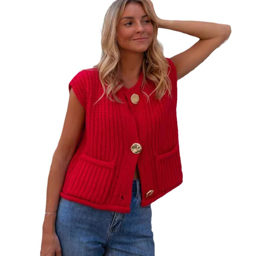 Damen Strickweste mit eleganten Knopfdetails und praktischen Taschen Drune