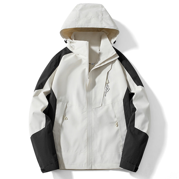 Herren Colorblock Softshell-Trekkerjacke mit Kapuze, verdeckten Reißverschlüssen und seitlichen Eingrifftaschen Drune