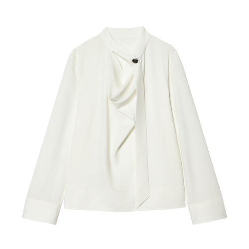 Damen nan schluppenbluse mit drapierter Knotenfront und breiten Manschetten Drune