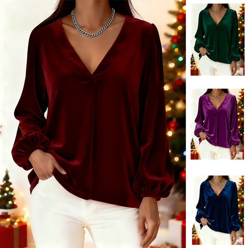 Damen Elegante Veloursbluse mit V-Ausschnitt Drune