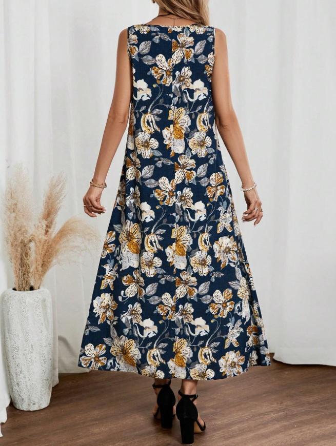 Damen Langes Sommerkleid mit floralem Muster und elegantem Schnitt Drune
