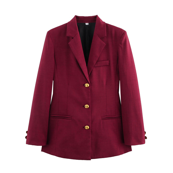 Damen nan klassischer Einreiher-Blazer im Mini-Hahnentritt mit goldknopfleiste und Wiener Nähten Drune