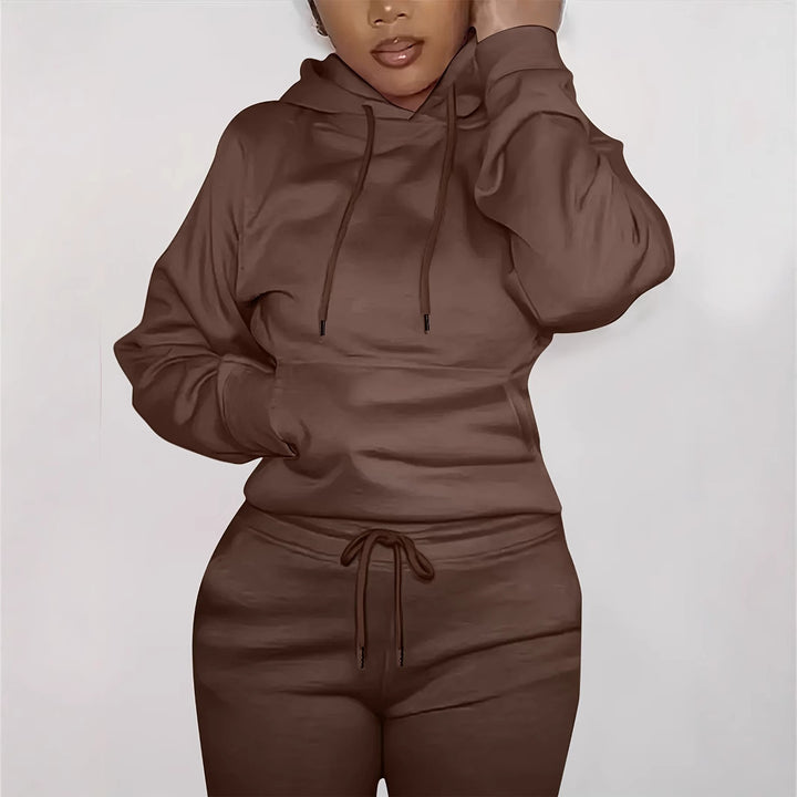 Damen nan figurbetontes Hoodie-und Taillenrock-Set mit Kängurutasche und Tunnelzug Drune