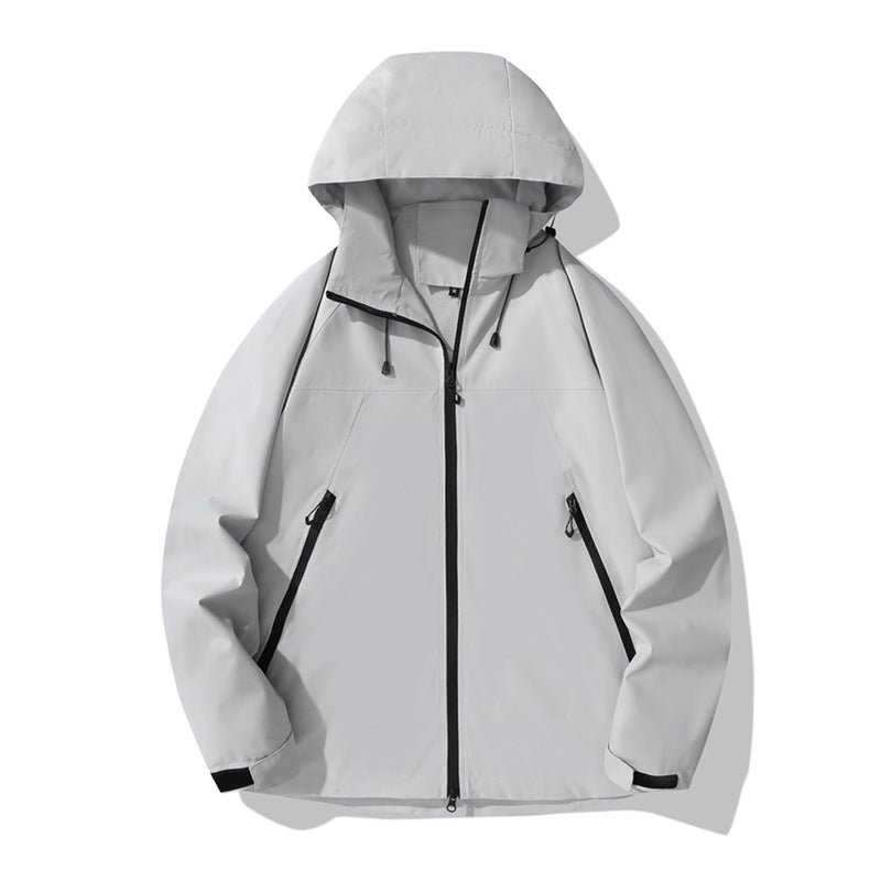 Damen wasserabweisende Outdoor-Jacke mit verstellbarem Kapuzenkragen und funktionalen Reißverschlusstaschen Drune
