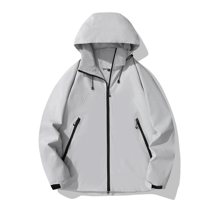 Damen wasserabweisende Outdoor-Jacke mit verstellbarem Kapuzenkragen und funktionalen Reißverschlusstaschen Drune