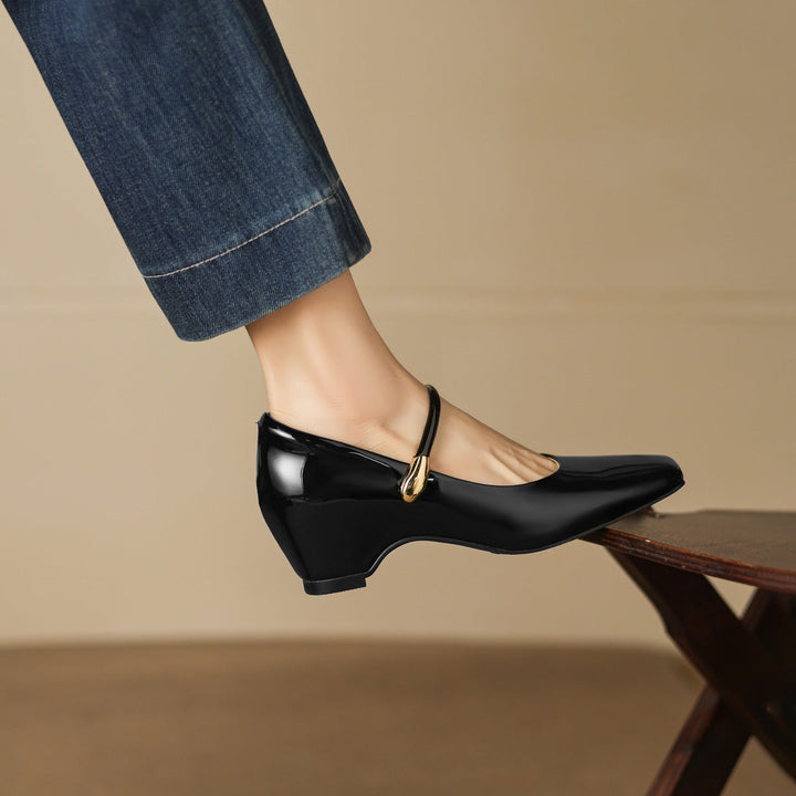 Damen Elegante Mary Jane Absatzschuhe mit spitzem Design und großzügigem Riemen Drune