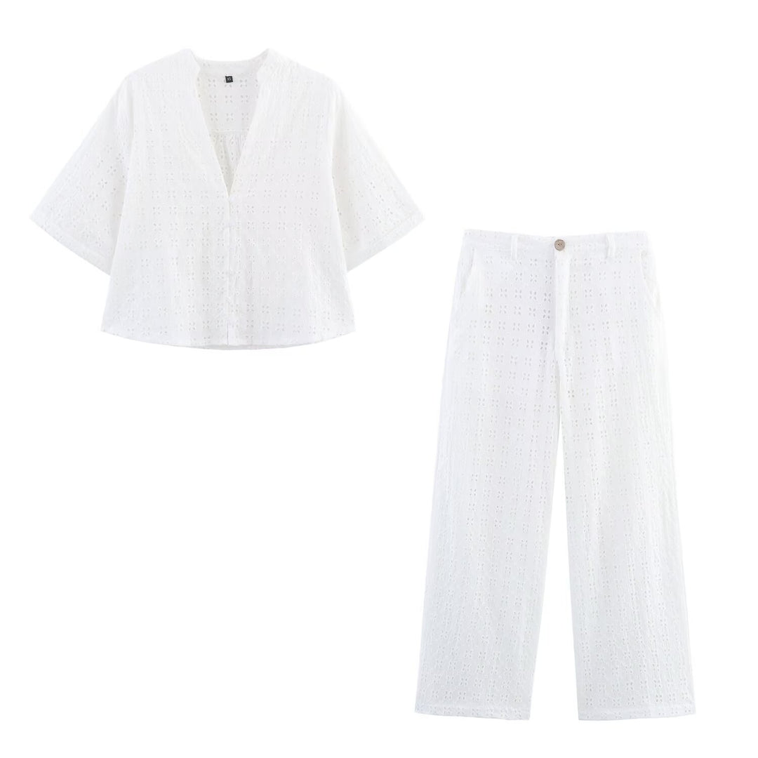 Damen luftige Culotte-Hose aus hochwertigem Lochstrick Drune