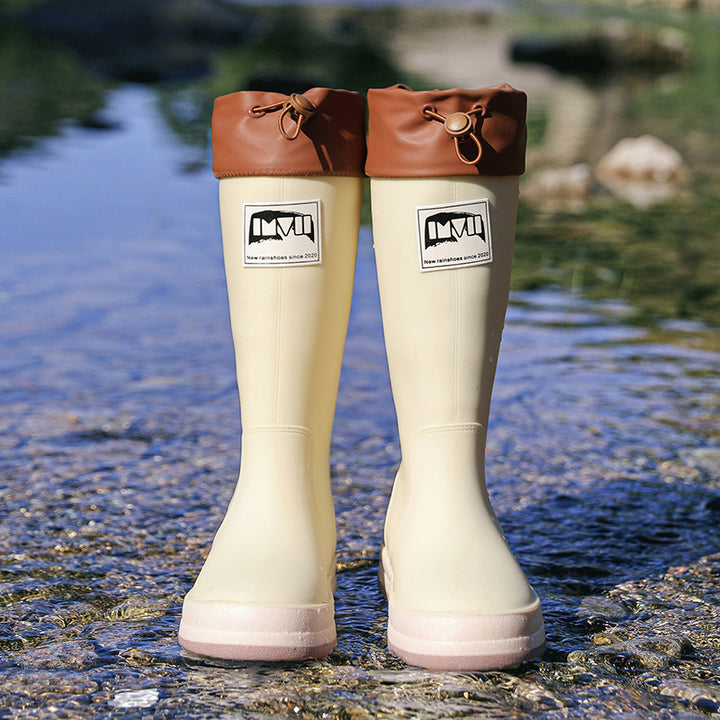 Damen kniehohe wasserdichte Gummistiefel mit verstellbarem Kordelabschluss Drune