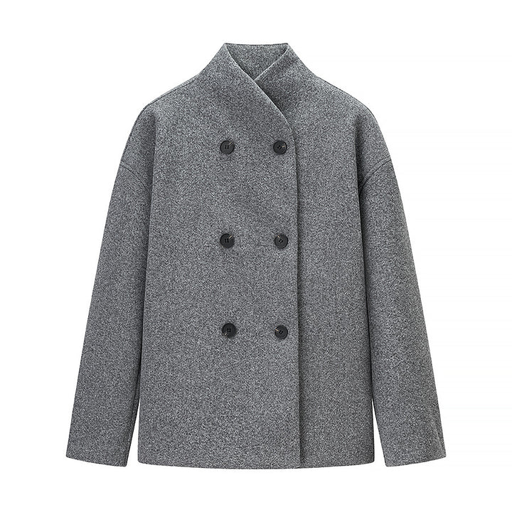 Damen Oversized Wolljacke mit doppelter Knopfleiste und modernem Stehkragen Drune