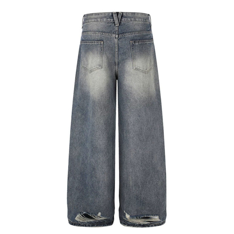Damen Weite Destroyed Denim-Culotte-Jeans mit hoher Taille und Used-Effekt Drune