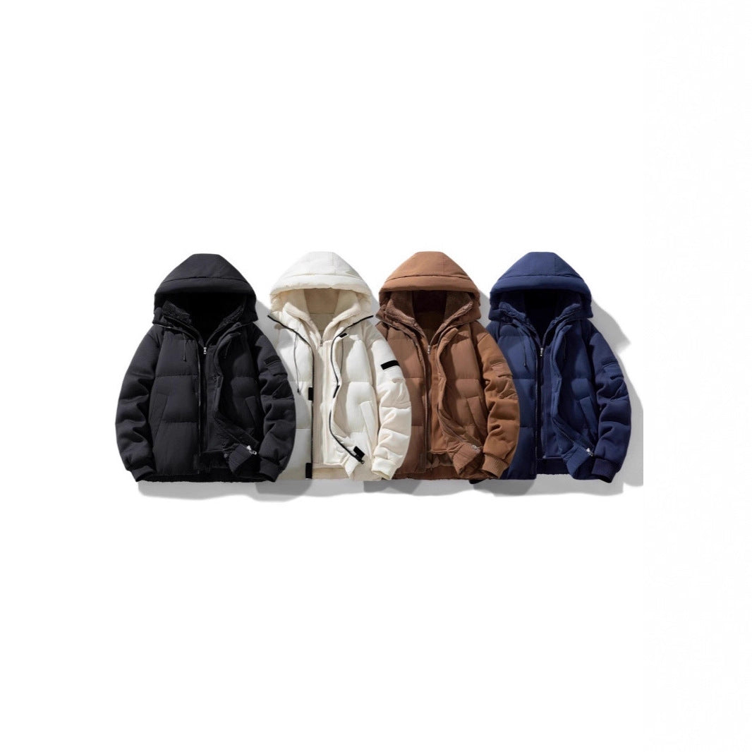 Herren Wattierte Kapuzenjacke mit Teddyfutter und kontrastierenden Softshell-Ärmeln Drune