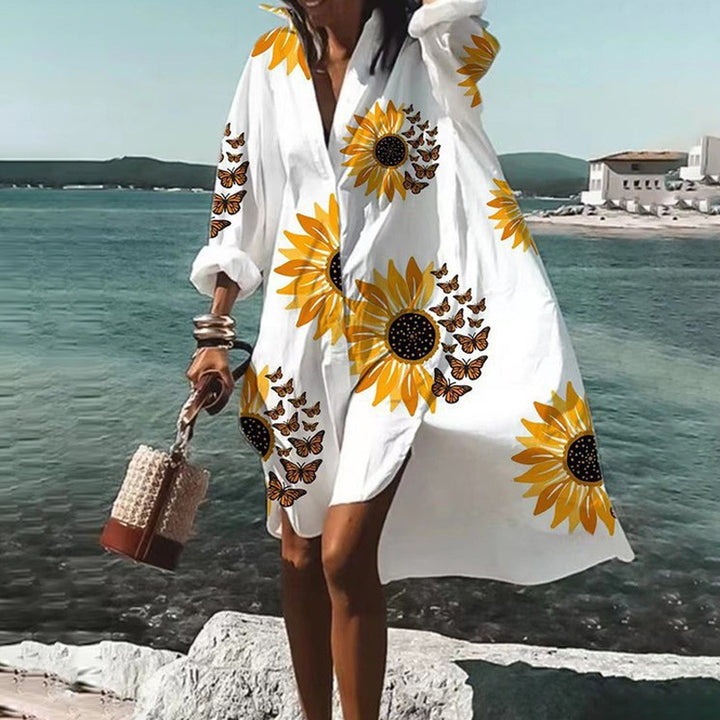 Damen nan luftiges Strandkleid Kaftan mit tropischem Blattprint und weitem Schnitt Drune
